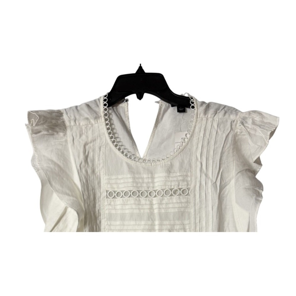 NWT Ann Taylor Womens Short Sleeve White Pullover Top Blouse Shirt Size Large - Picture 2 of 10